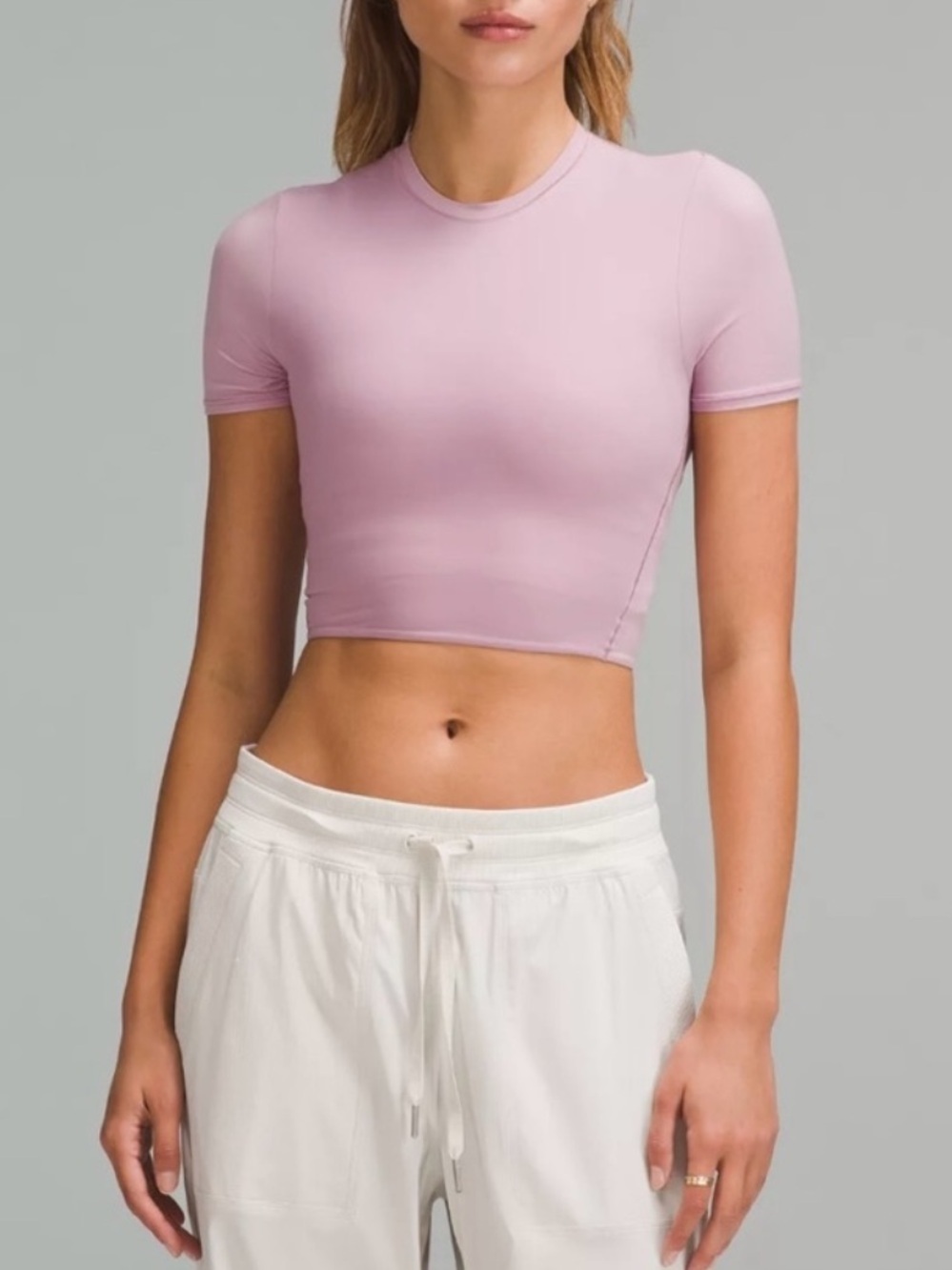 Lululemon Wundermost Ultra-Soft Nulu Crewneck Cropped T-Shirt Pink
